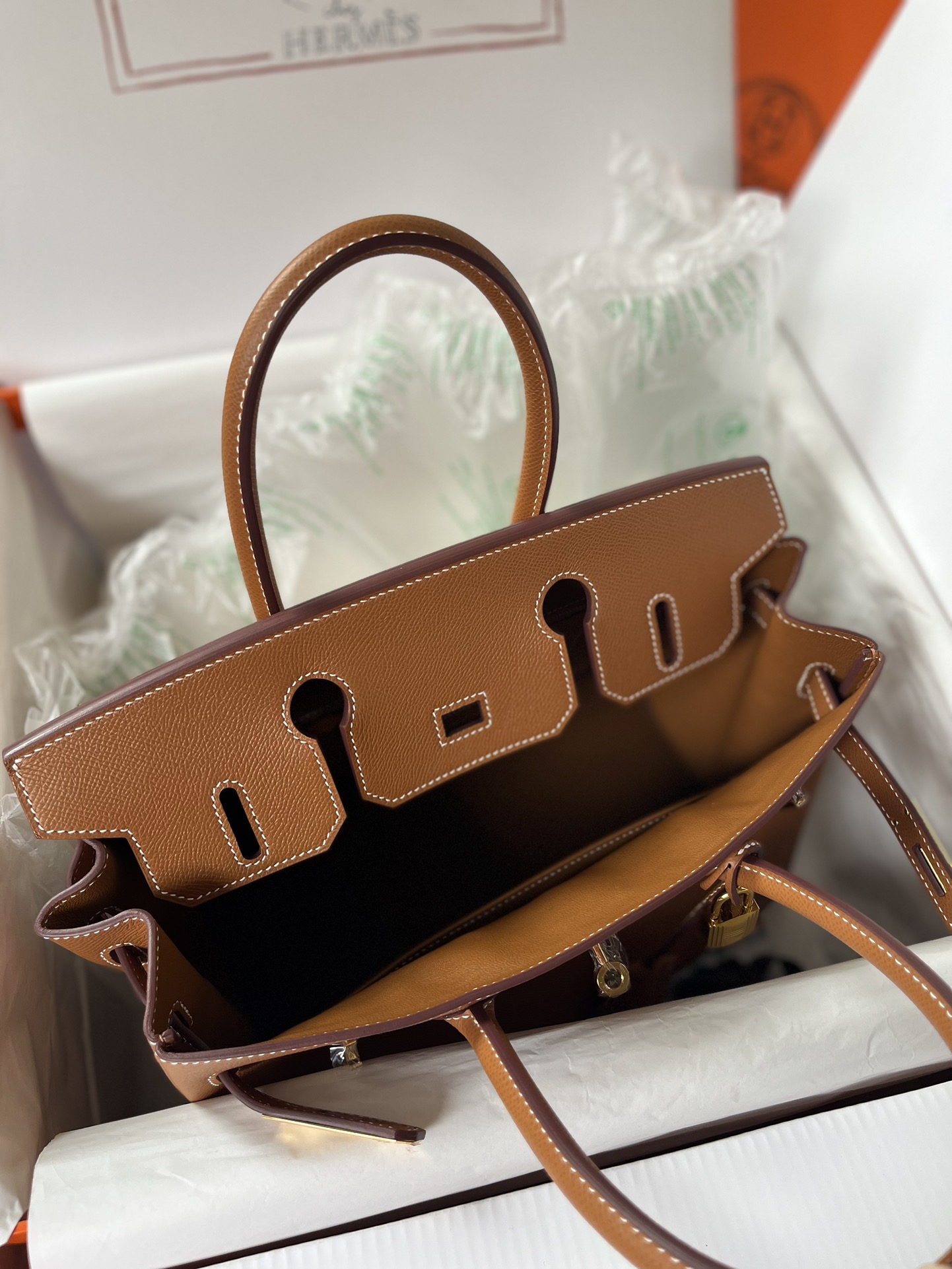 Birkin 30cm CK37 gold brown gold buckle Imported easy leather hand sewn Real shot The quality visible to the naked eye