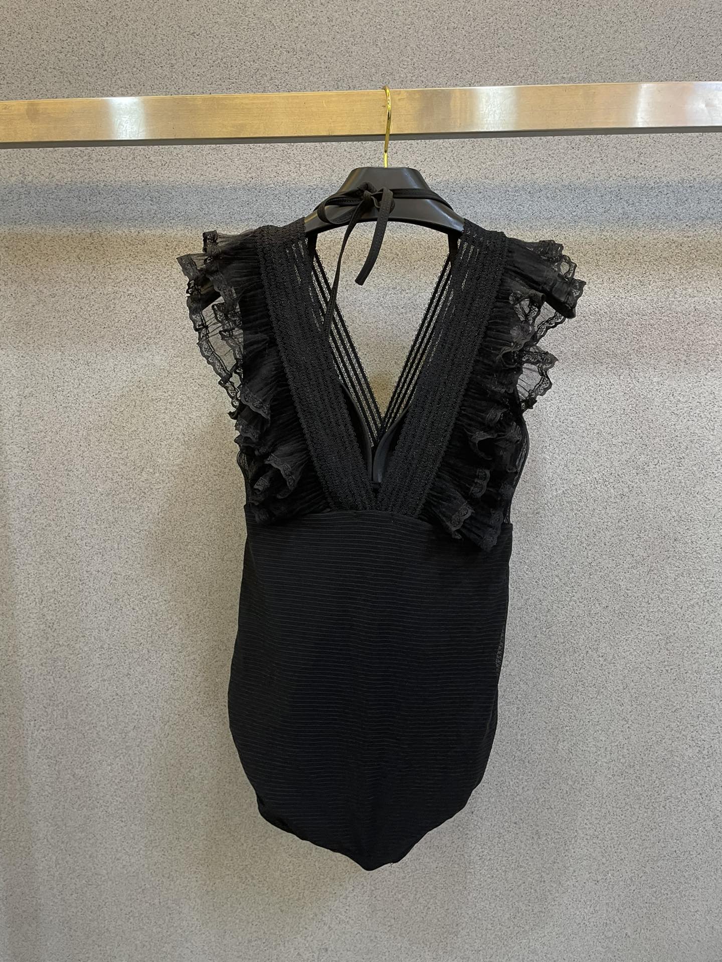 Saint Laurent Pure Black with Wave Lace One-piece Swimsuit