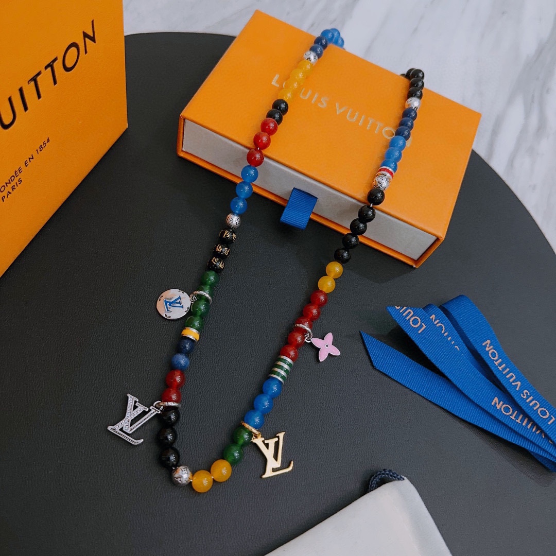 Louis Vuitton multi-element onyx thai silver style necklace couple's matching rock punk thai silver style