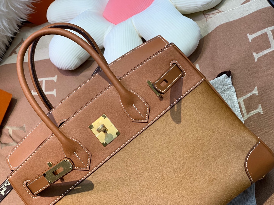 birkin30 imported cow hair ➕ golden brown swift full handmade gold buckle