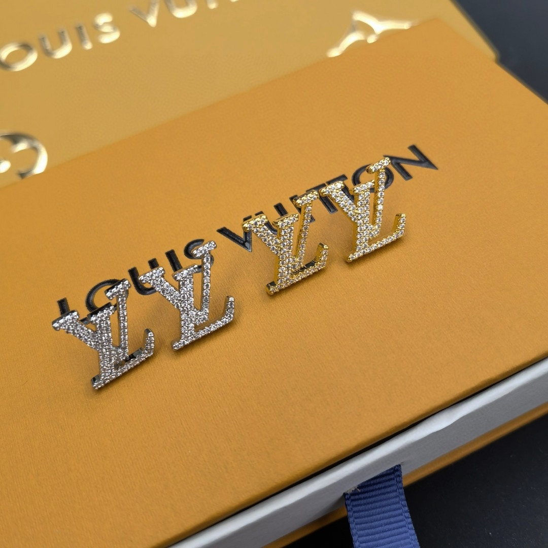 Louis Vuitton LV crystal diamond monogram stud earrings in S925 sterling silver pin