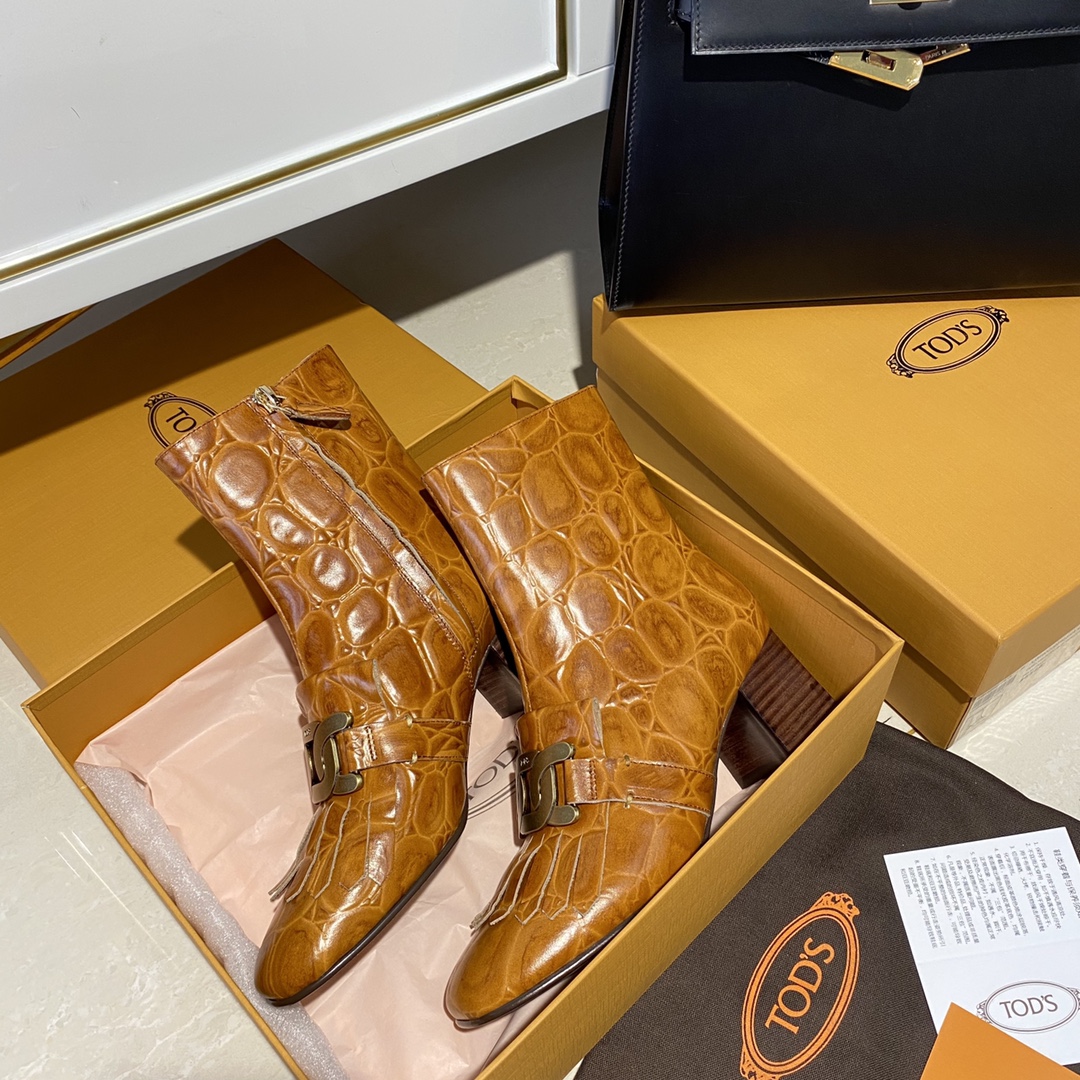 TOD'S 𝙏𝙊𝘿𝙎 Todds Thick heel short boots 2020 autumn and winter new women's shoes ladies cowhide fashion ankle boots