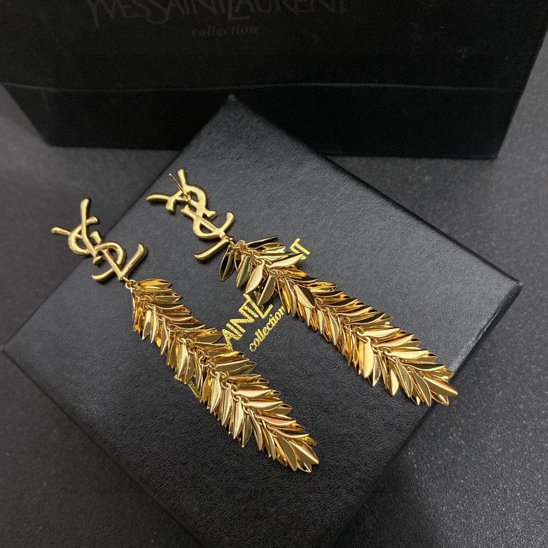 Saint Laurent YSL monogrammed leaf dangle earrings