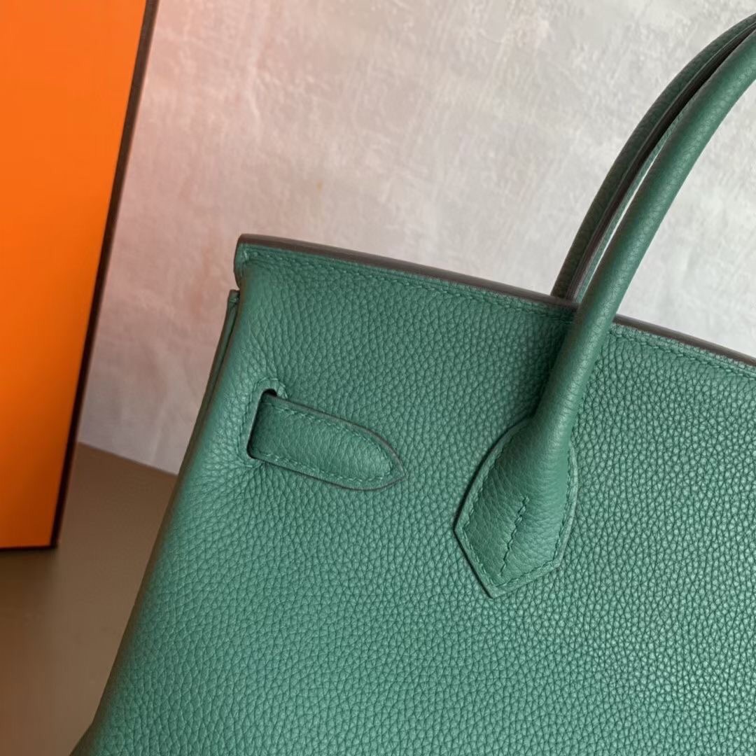 Birkin 30cm peacock green gold buckle imported Togo leather beeswax thread stitching