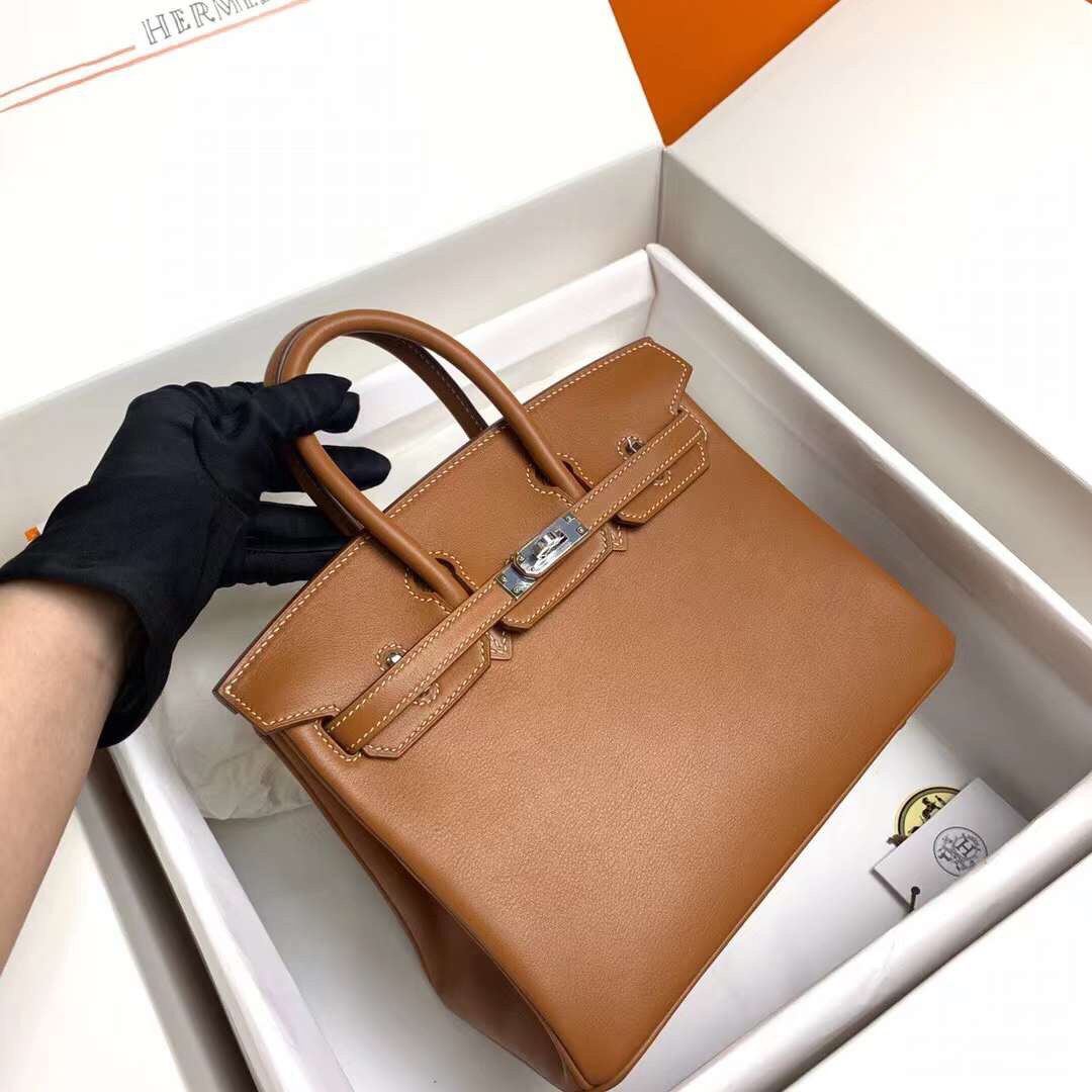 Birkin 25cm ck37 gold brown gold buckle silver buckle Original swift calfskin top craftsmanship beeswax thread handmade