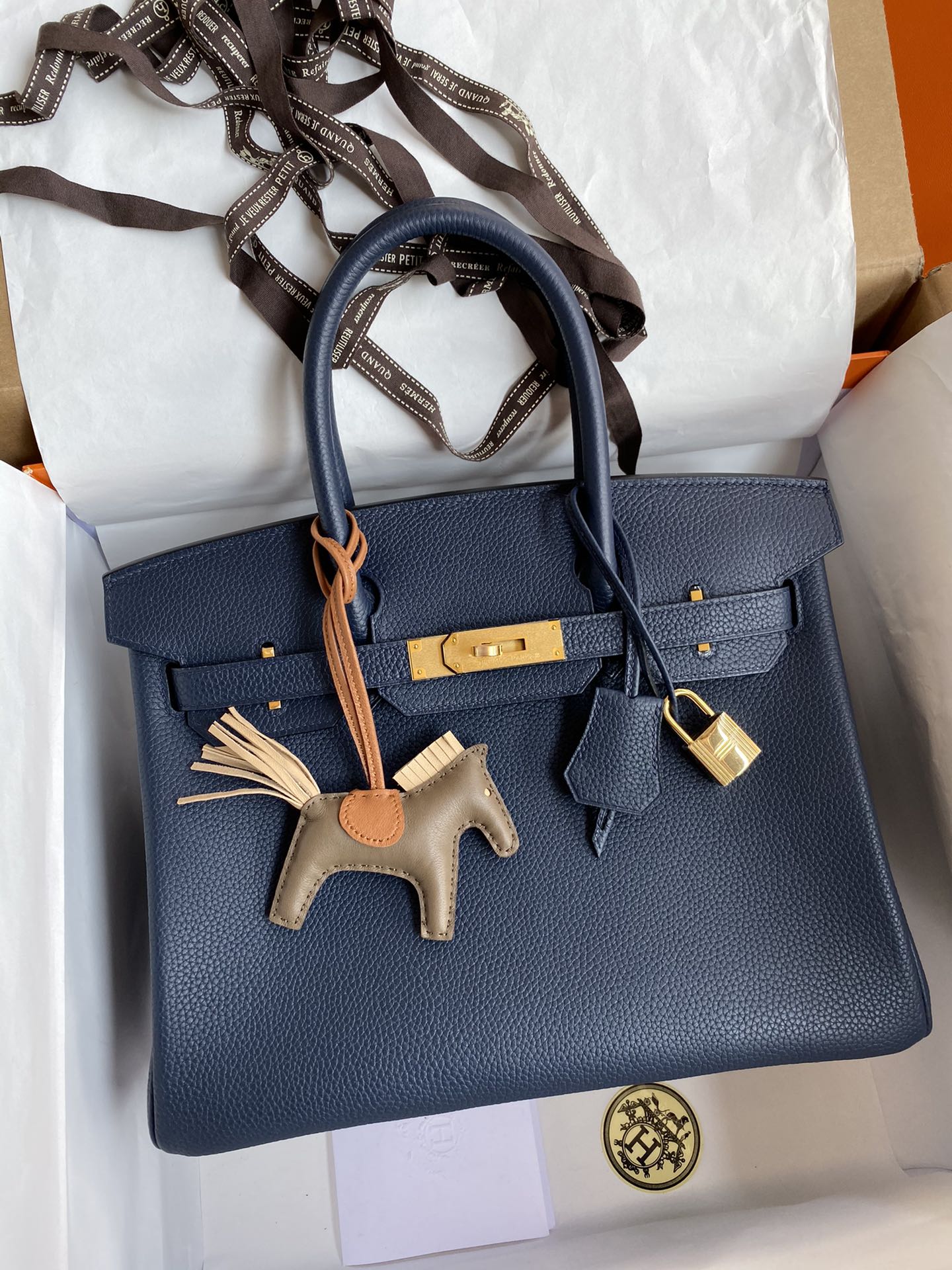 Birkin 25/30/35cm imported Togo leather dark blue gold buckle