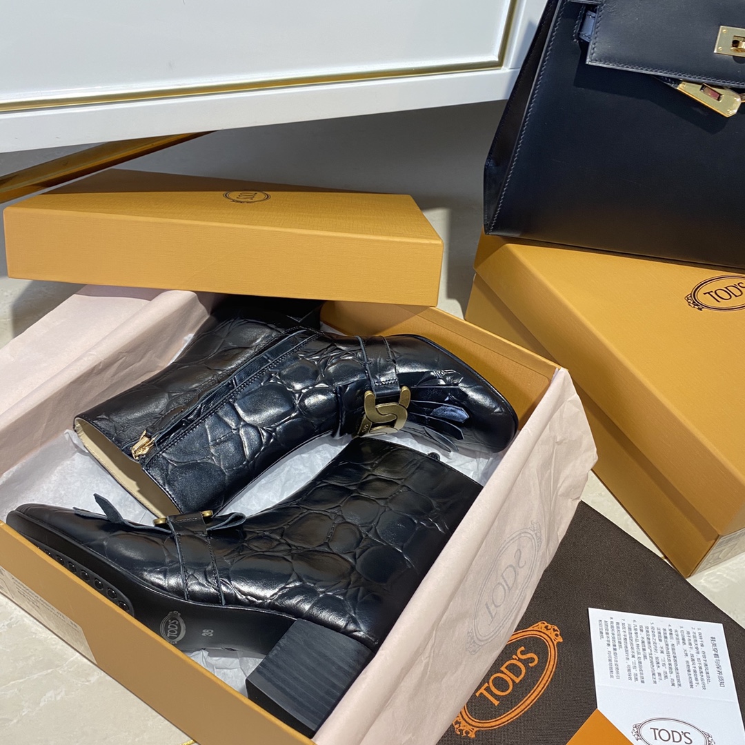 TOD'S 𝙏𝙊𝘿𝙎 Todds Thick heel short boots 2020 autumn and winter new women's shoes ladies cowhide fashion ankle boots