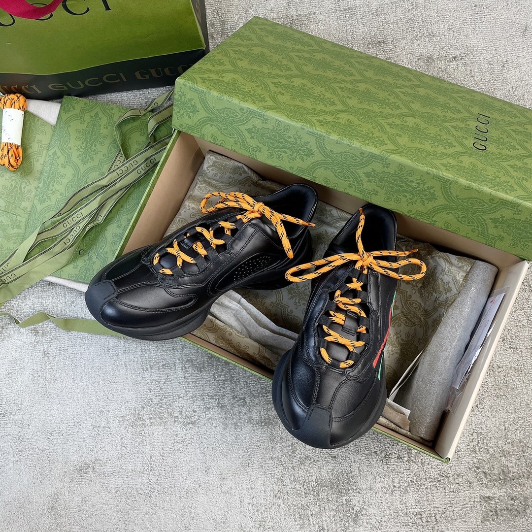 Full leather version of the Gucci RUN collection Cowhide Sheepskin running shoes Black