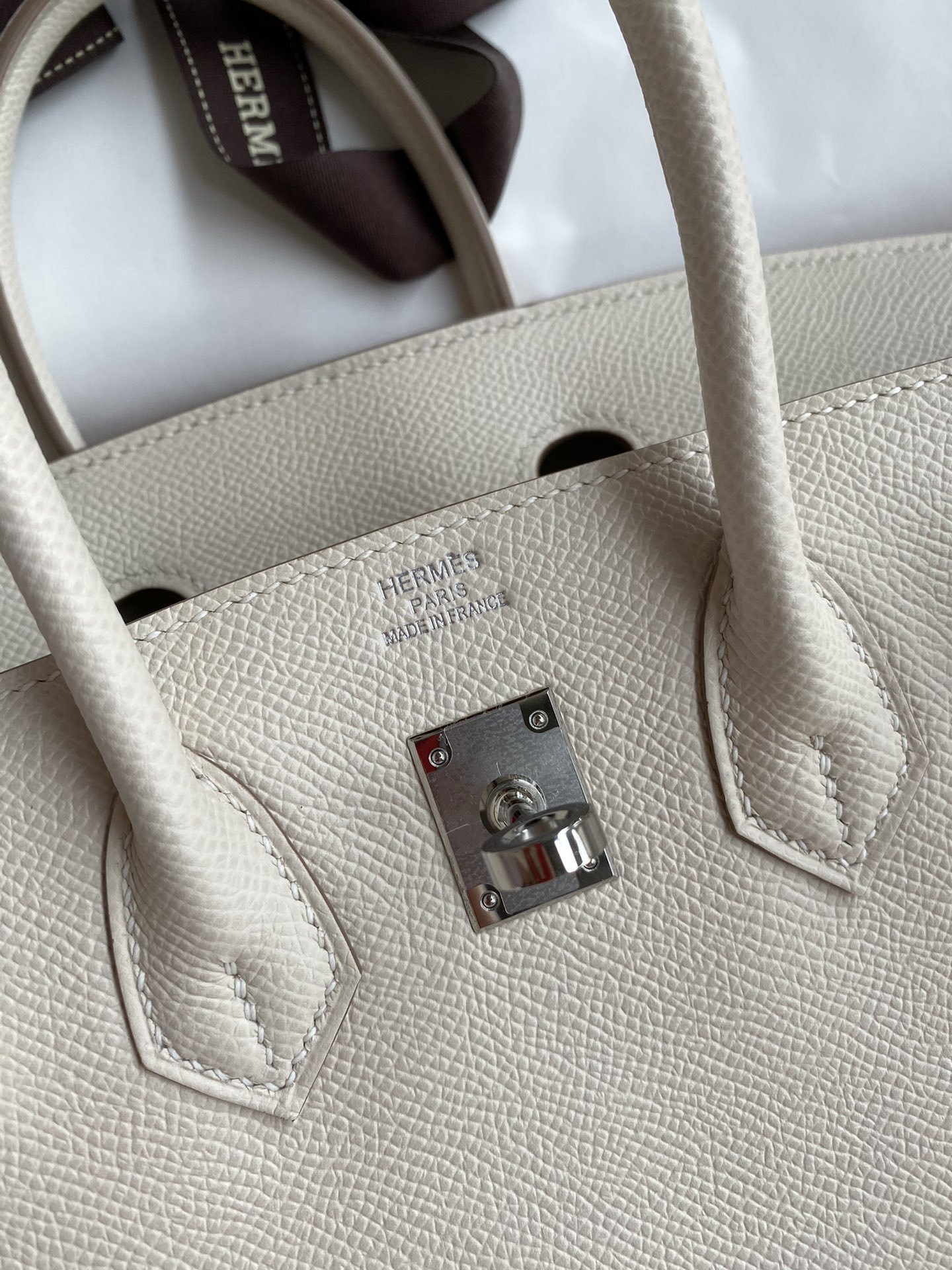 Birkin 25cm Epsom Leather Milkshake White Silver Buckle
