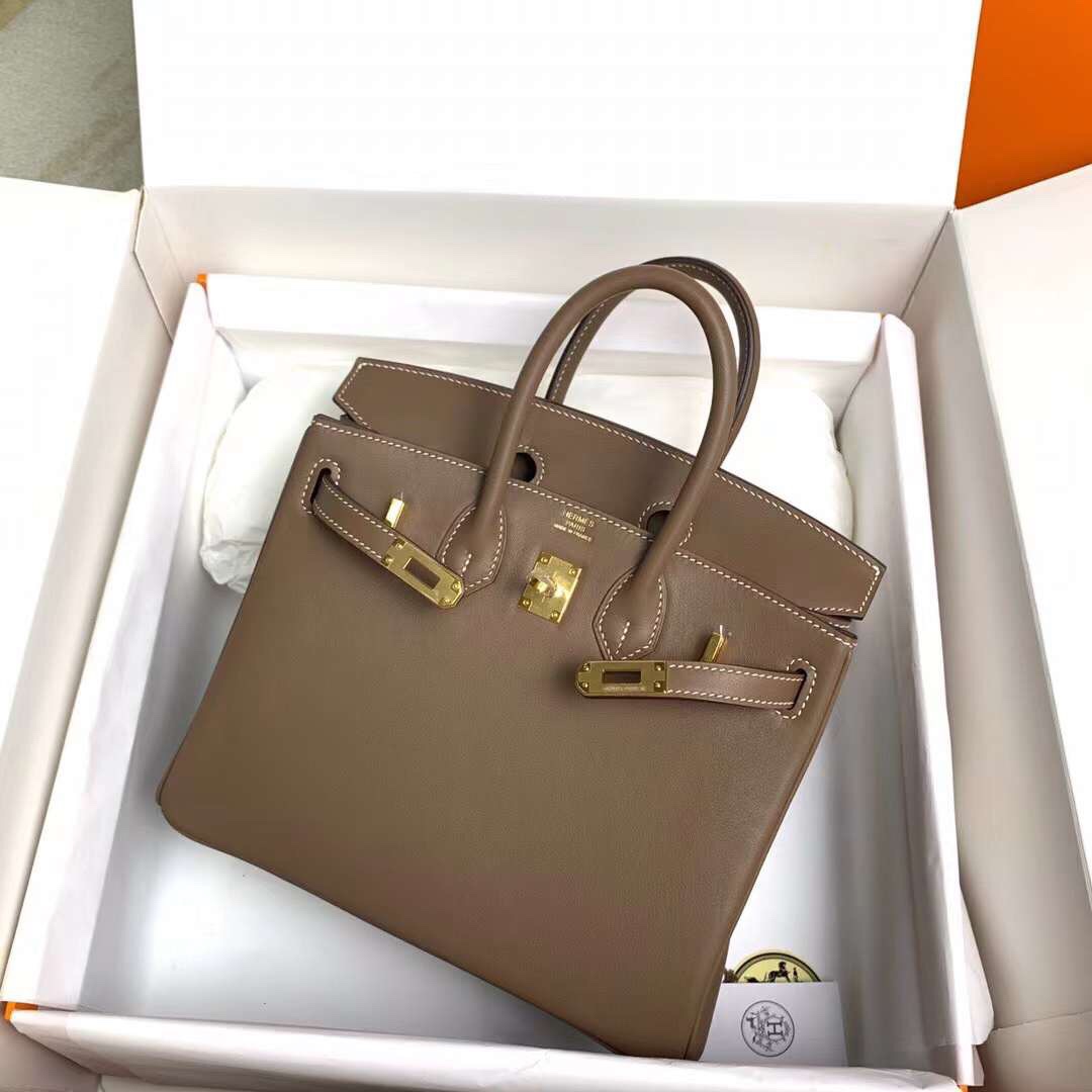 Birkin 25cm ck18 elephant grey gold buckle silver buckle original swift calfskin top craftsmanship beeswax thread handmade