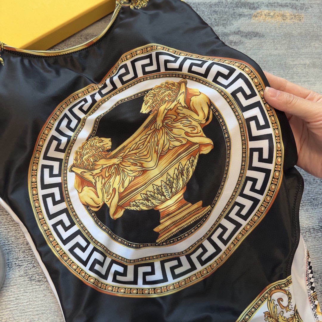 versace new court style lion dading print u-neck halter one piece swimming costume