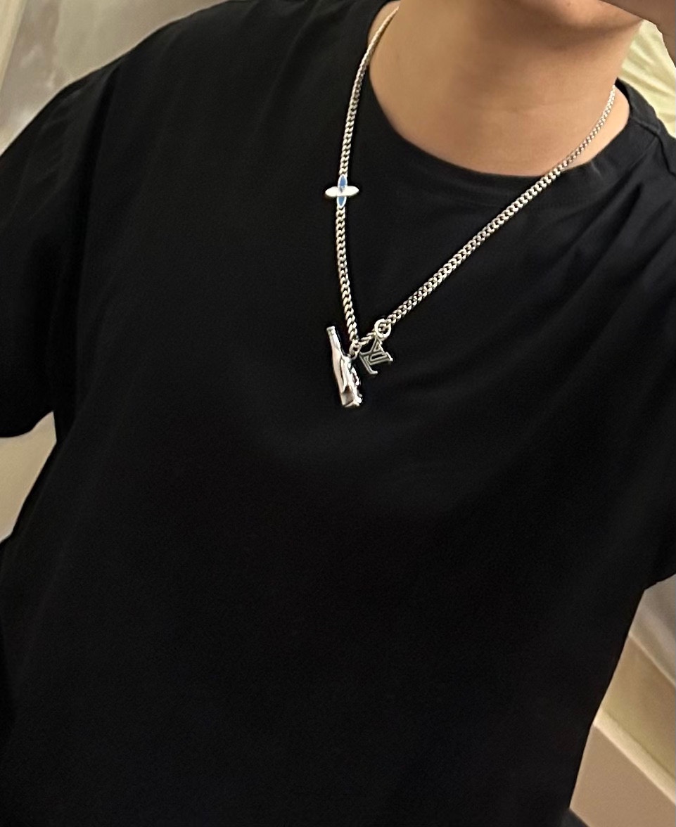 Louis Vuitton Rockabilly punk thai silver vintage silver necklace for couples with 60cm adjustable length