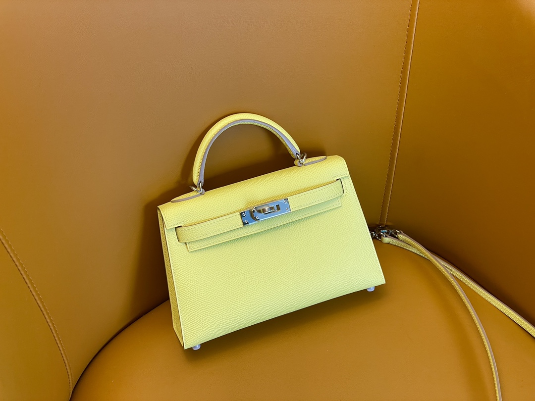 Mini Kelly II Lemon Yellow Epsom Leather Silver Buckle