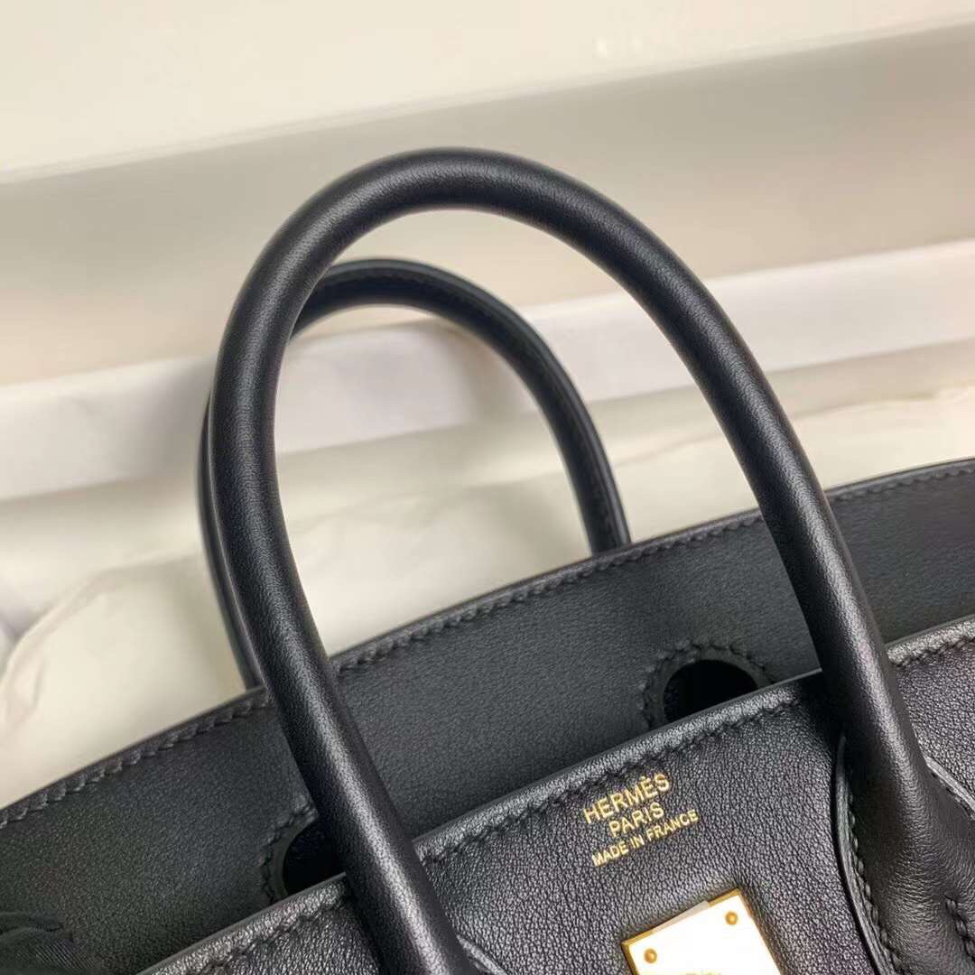 Birkin 25cm black gold buckle silver buckle Original swift calfskin top craftsmanship beeswax thread handmade