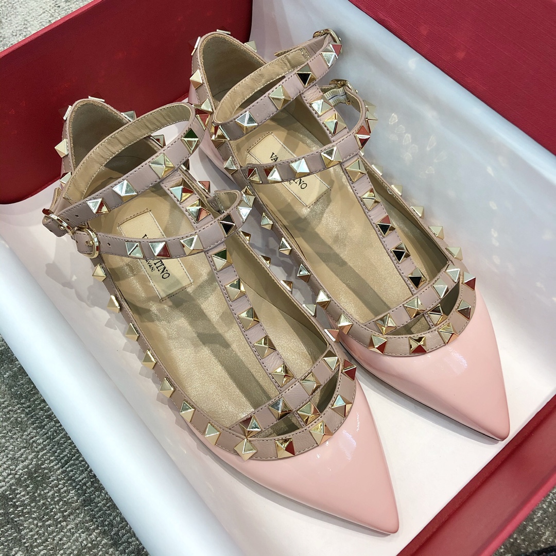 Valentino VT Collection Two Strap Flats Patent Leather Pink