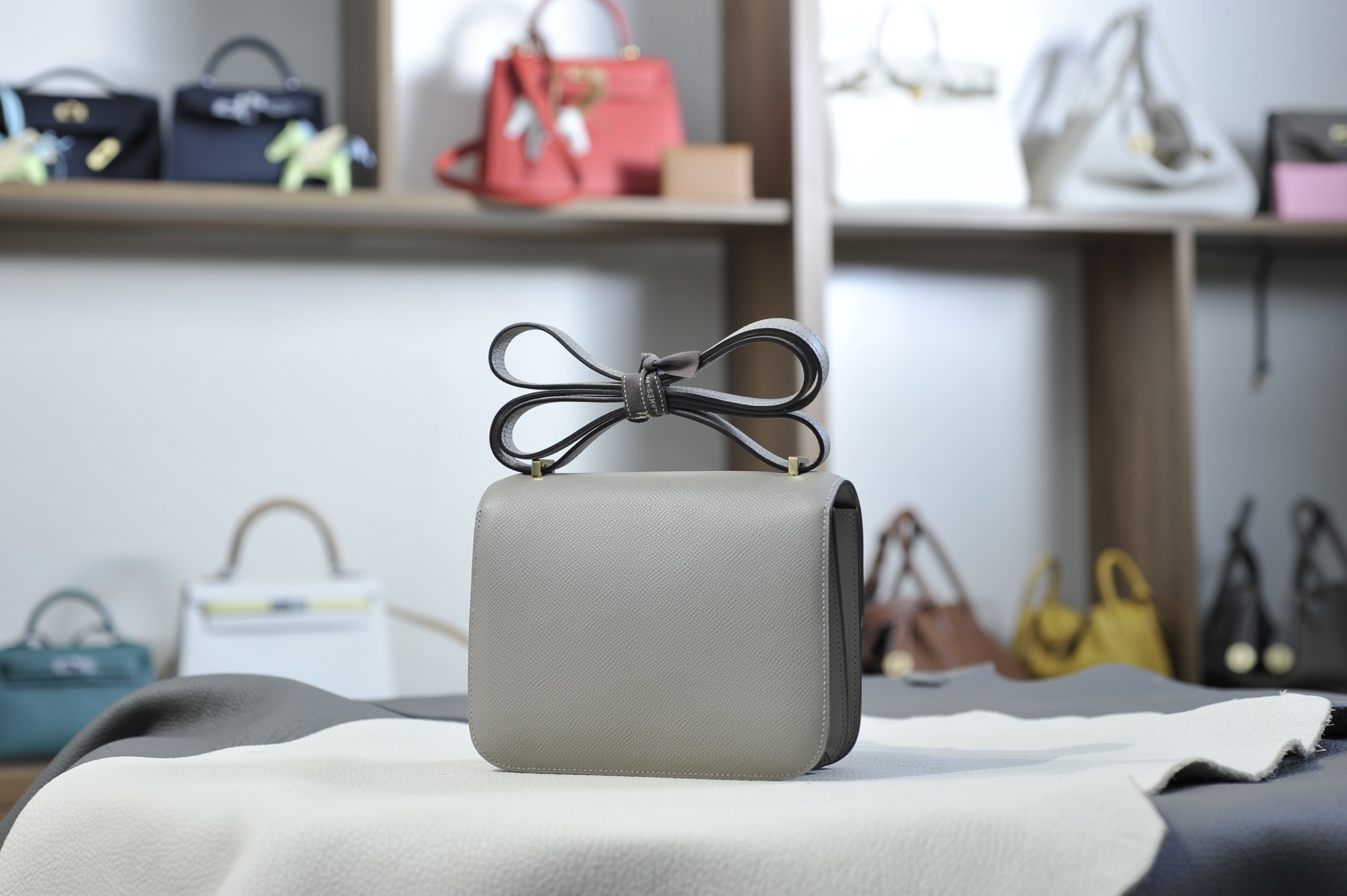 KKangkang 19 asphalt gray gold buckle epsom leather