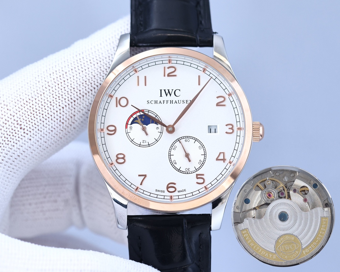 IWC- Fine men's watches Fully automatic mechanical movement, top 316 steel case and strap