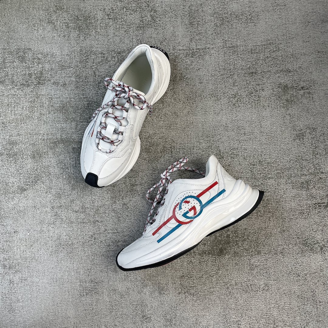 Full leather version of the Gucci RUN collection Cowhide Sheepskin Running shoes Blue Red
