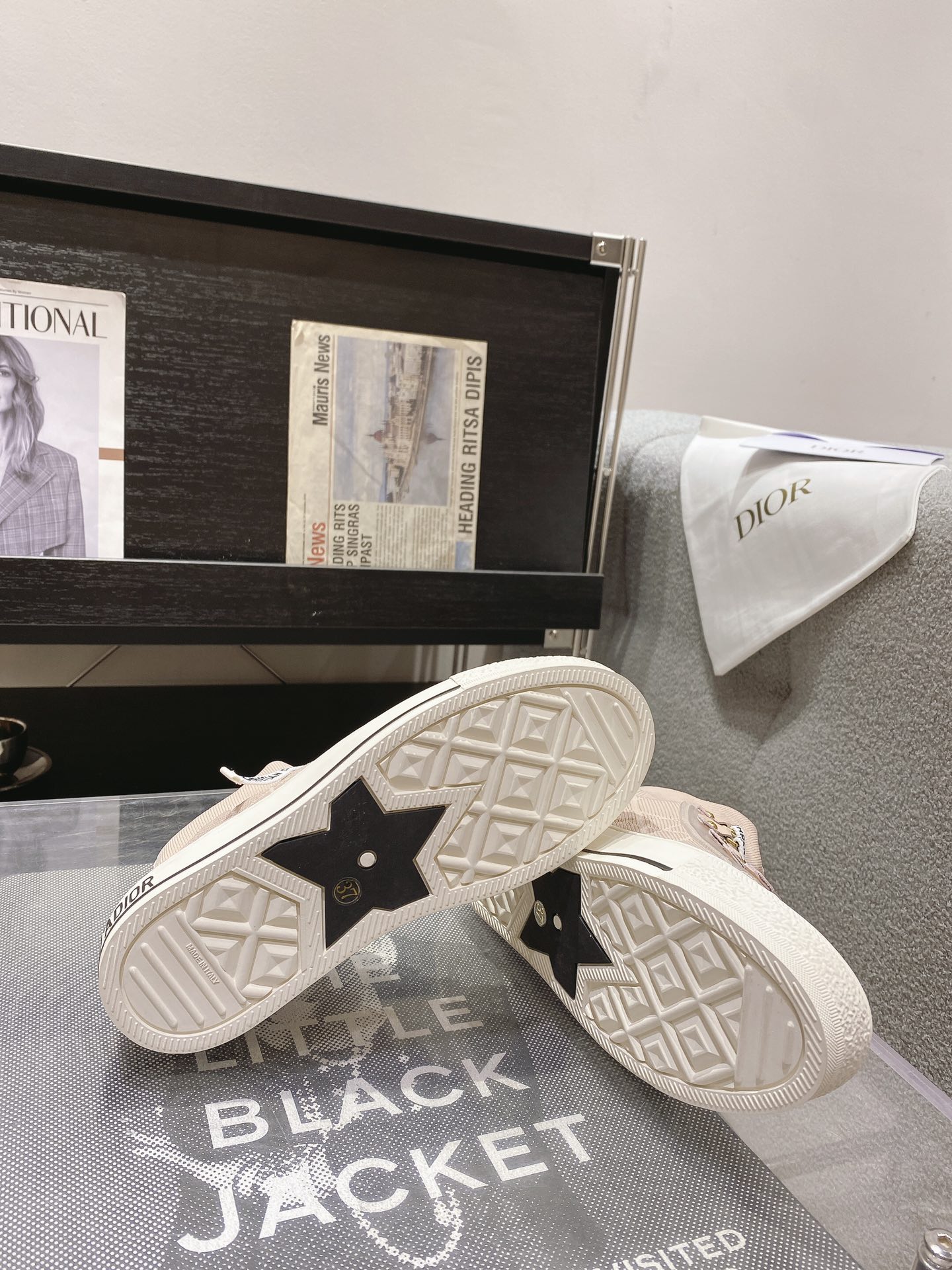 DIOR rattan check casual high top shoes fashion board shoes women nude