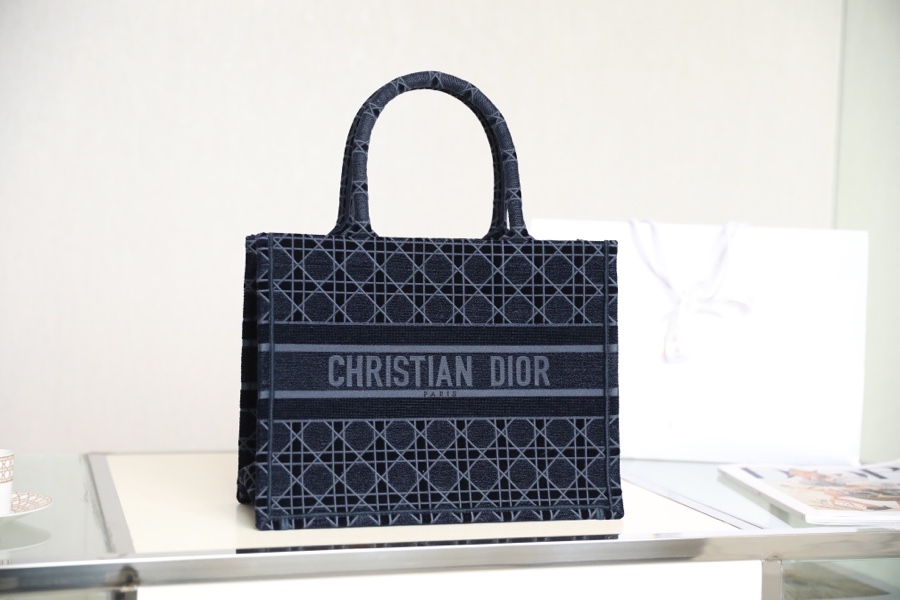 DIOR TOTE embroidered vine check blue