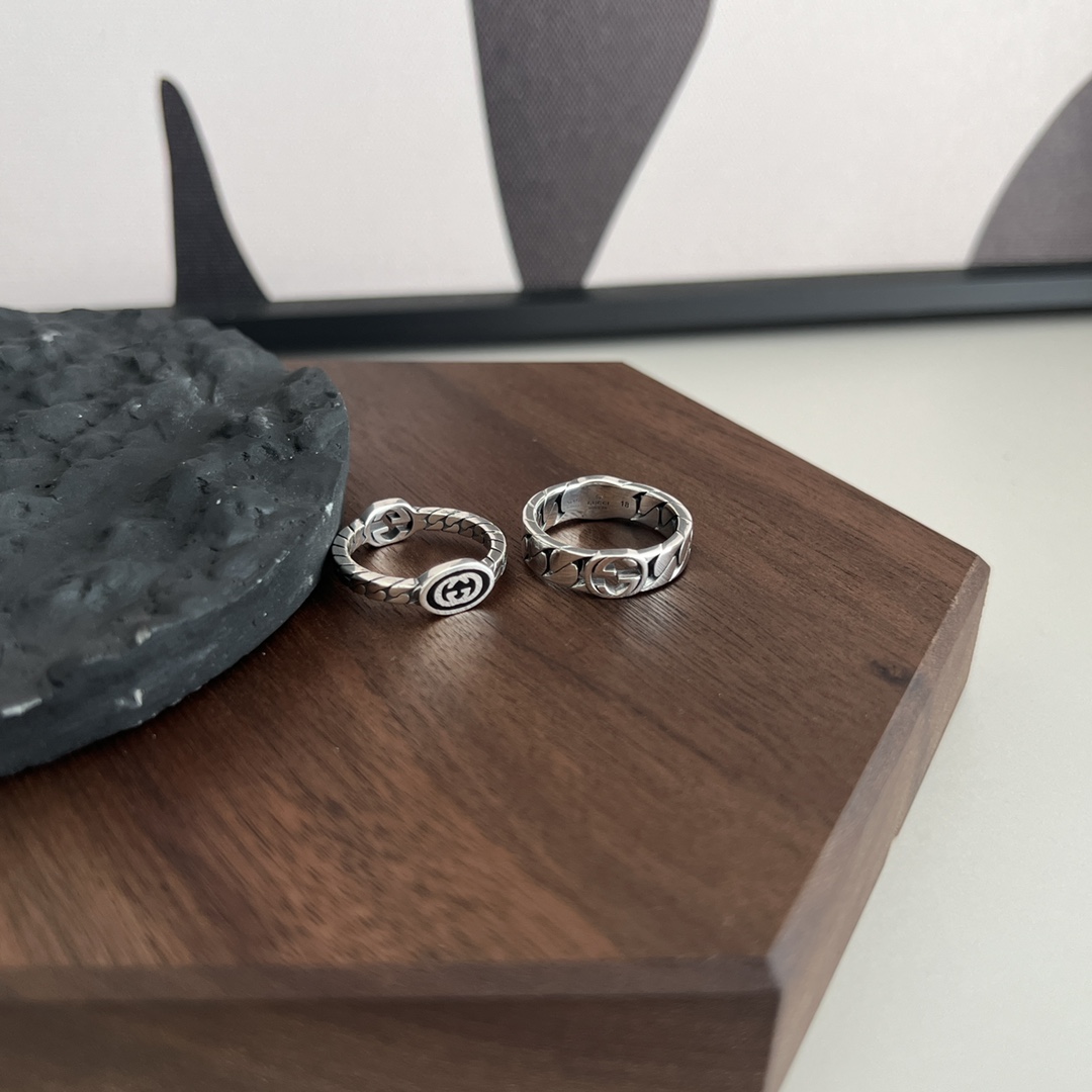 𝐆𝐮𝐜𝐜𝐢 925 sterling silver interlocking double G black enamel ring Size: 12# 14# 16# 18# 20# 22#