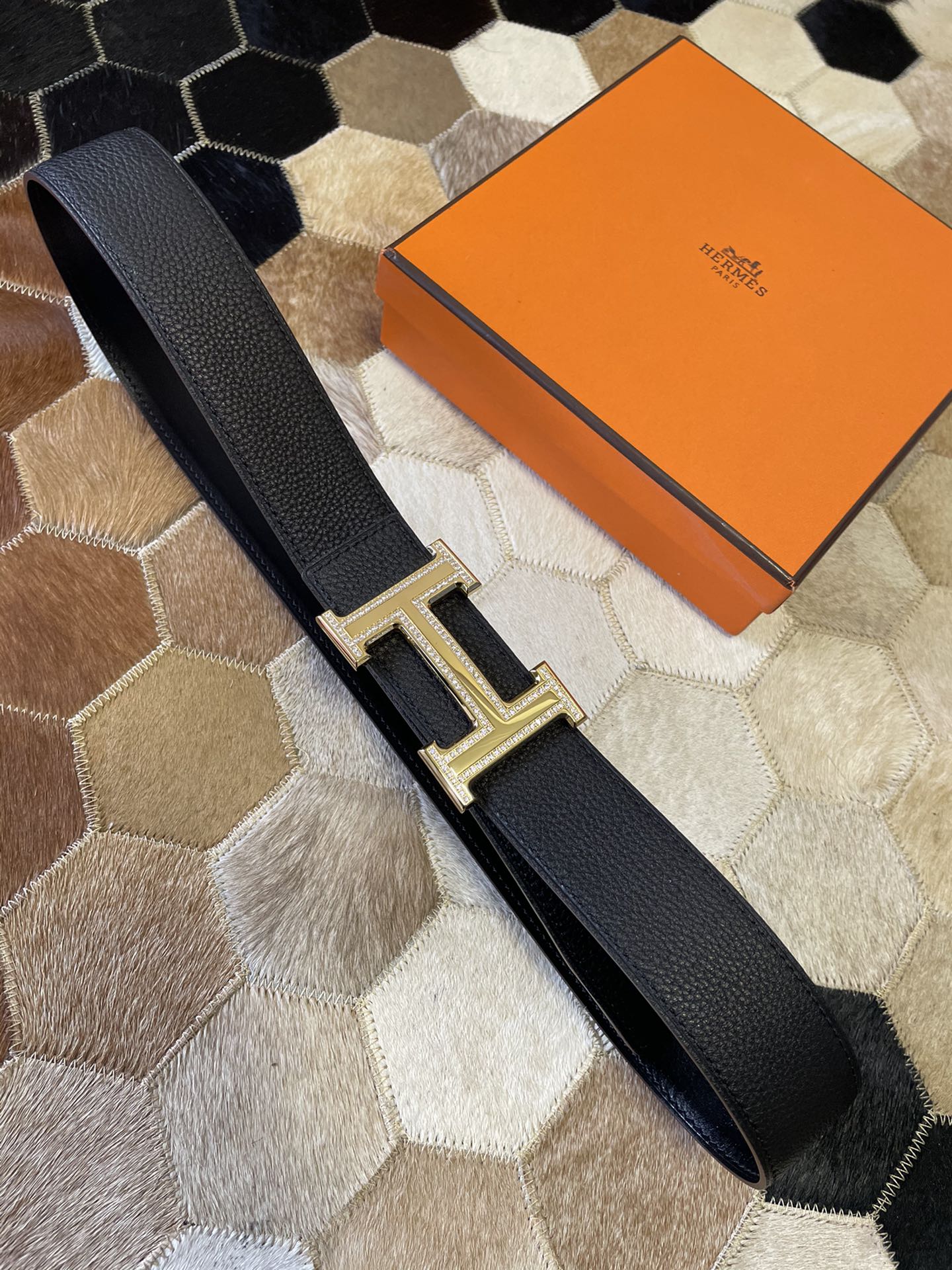 Hermes stainless steel double row diamond hanging buckle