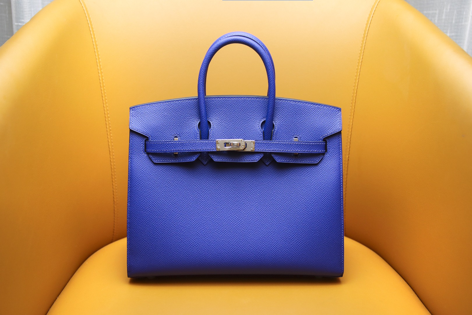 Birkin25 outer seam French blue EPSOM leather silver buckle