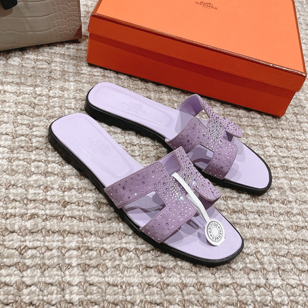 Hermes Oasis diamond face slippers series