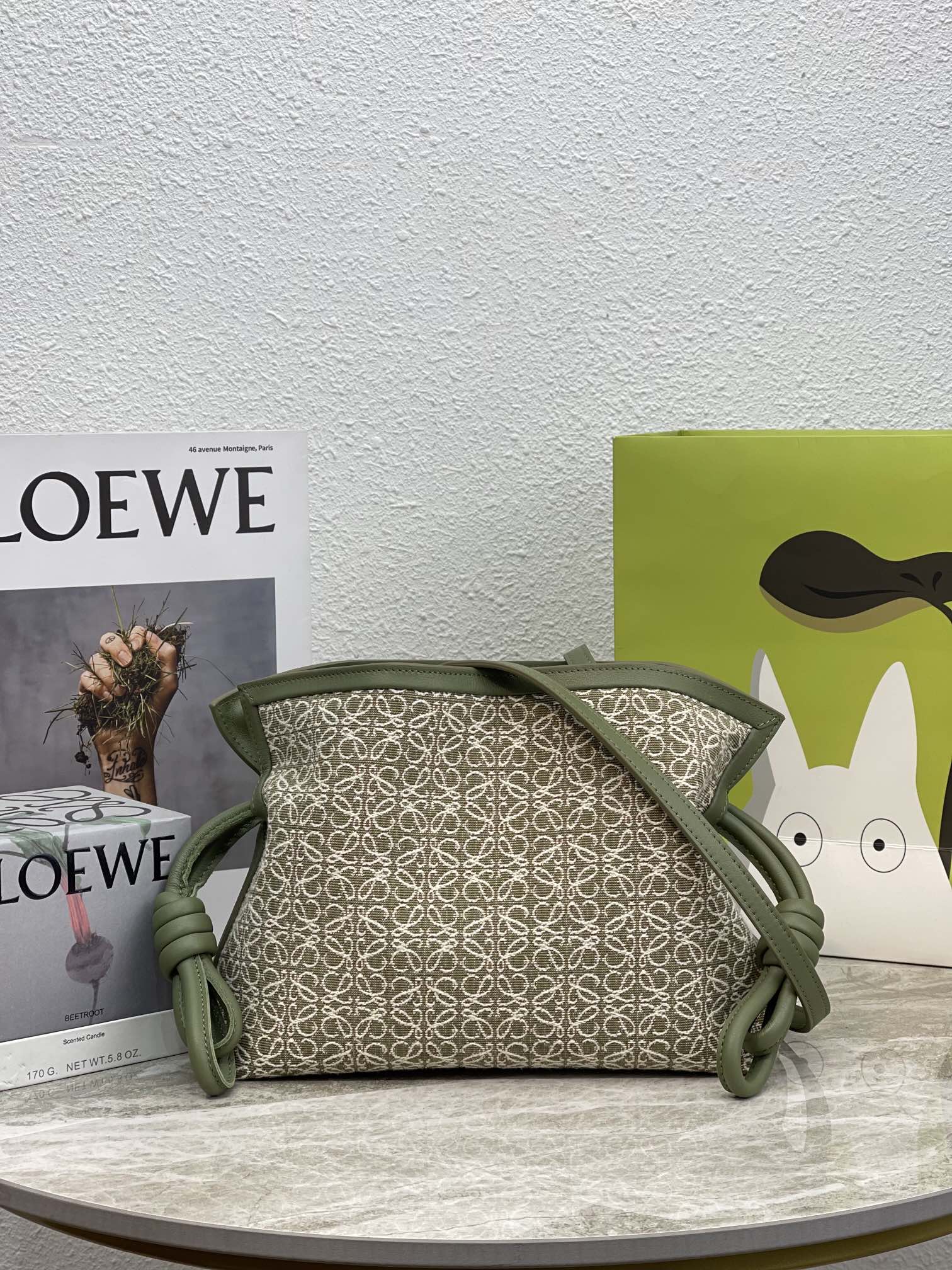 LOEWE Mini Anagram jacquard and calfskin Flamenco clutch