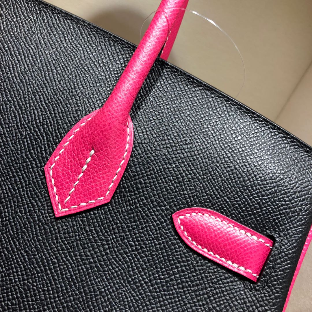 Birkin 30Cm Epsom 89 Noir Black spell E5 Rose Tyrien Rose gold buckle Top craftsmanship Hand-stitched waxed thread