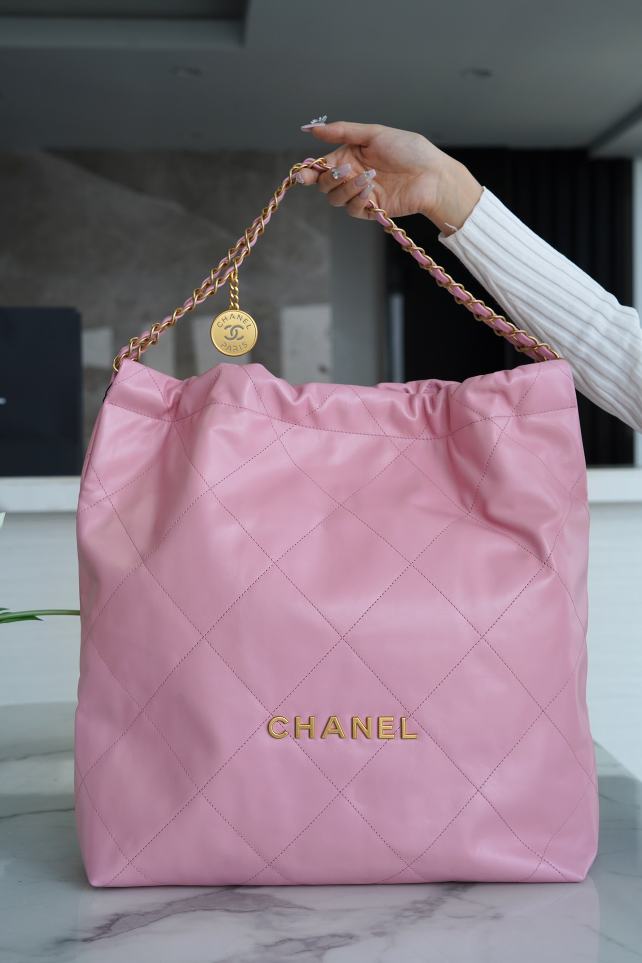 𝗖𝗛𝗔𝗘𝗡𝗟✦ 𝟐𝟐𝗣Premium Handcraft Workshop 𝟐𝟐Handbag Genuine Tail Leather Small Cherry Blossom Powder