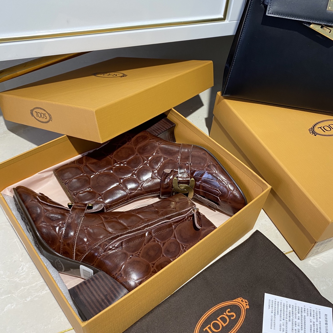 TOD'S 𝙏𝙊𝘿𝙎 Todds Thick heel short boots 2020 autumn and winter new women's shoes ladies cowhide fashion ankle boots