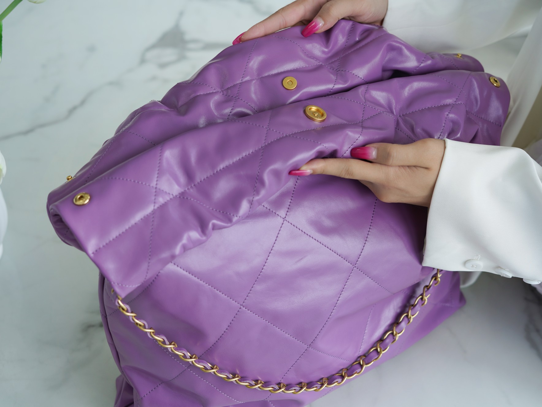 𝗖𝗛𝗔𝗘𝗡𝗟✦𝟐𝟐𝗣Spring/Summer New 𝟐𝟐Handbag Genuine Tail Leather Large Purple