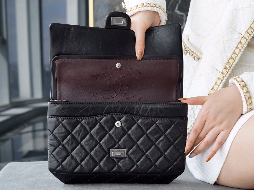 𝗖𝗵𝗮𝗻𝗲𝗹 Replica ❷. ❺❺ Italian [Montebello] Calfskin Large   Black Silver