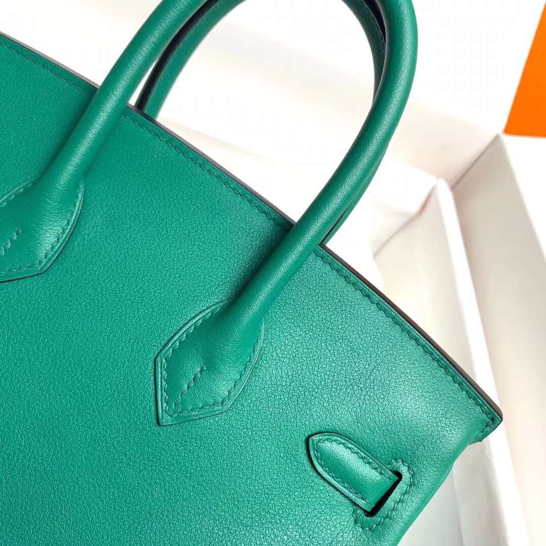 Birkin 25cm u4 velvet green gold buckle silver buckle Original swift calfskin top craftsmanship beeswax thread handmade