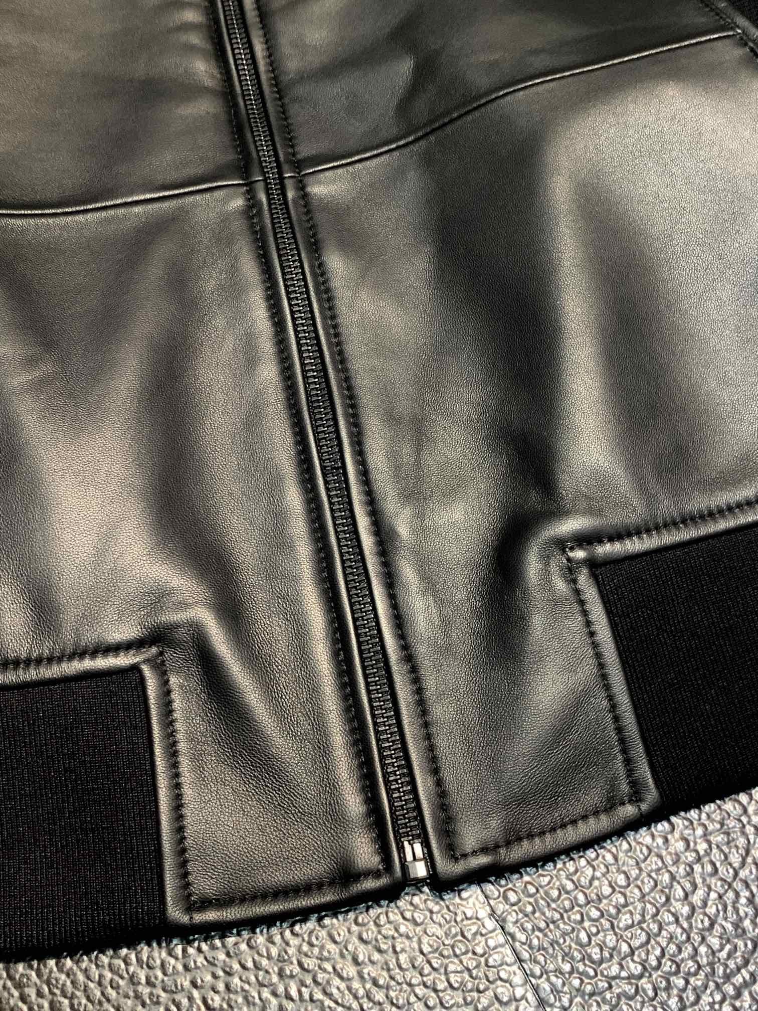 Zegna Stand collar leather jacket