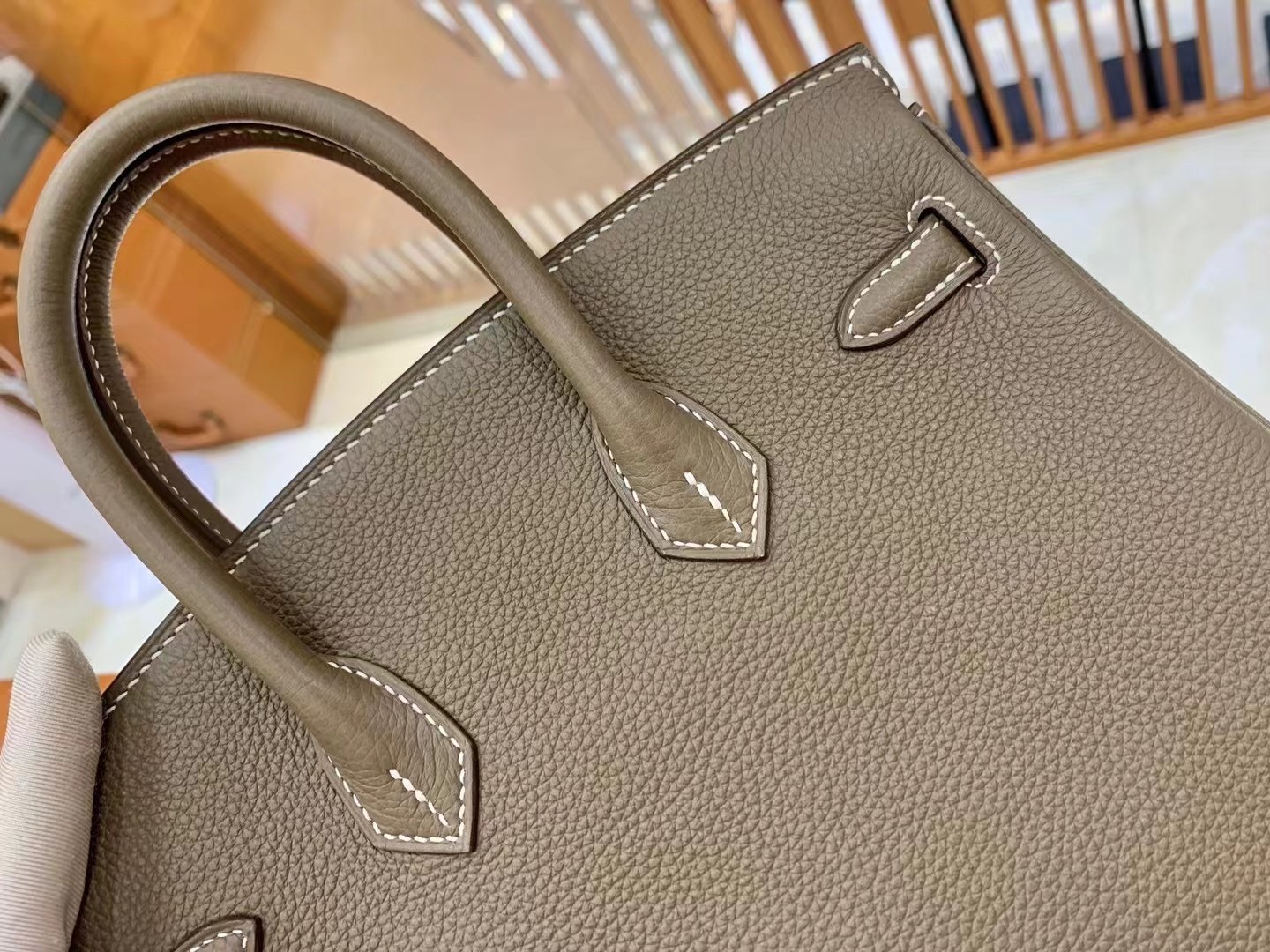 Birkin Elephant Grey Gold Buckle togo leather French original beeswax thread