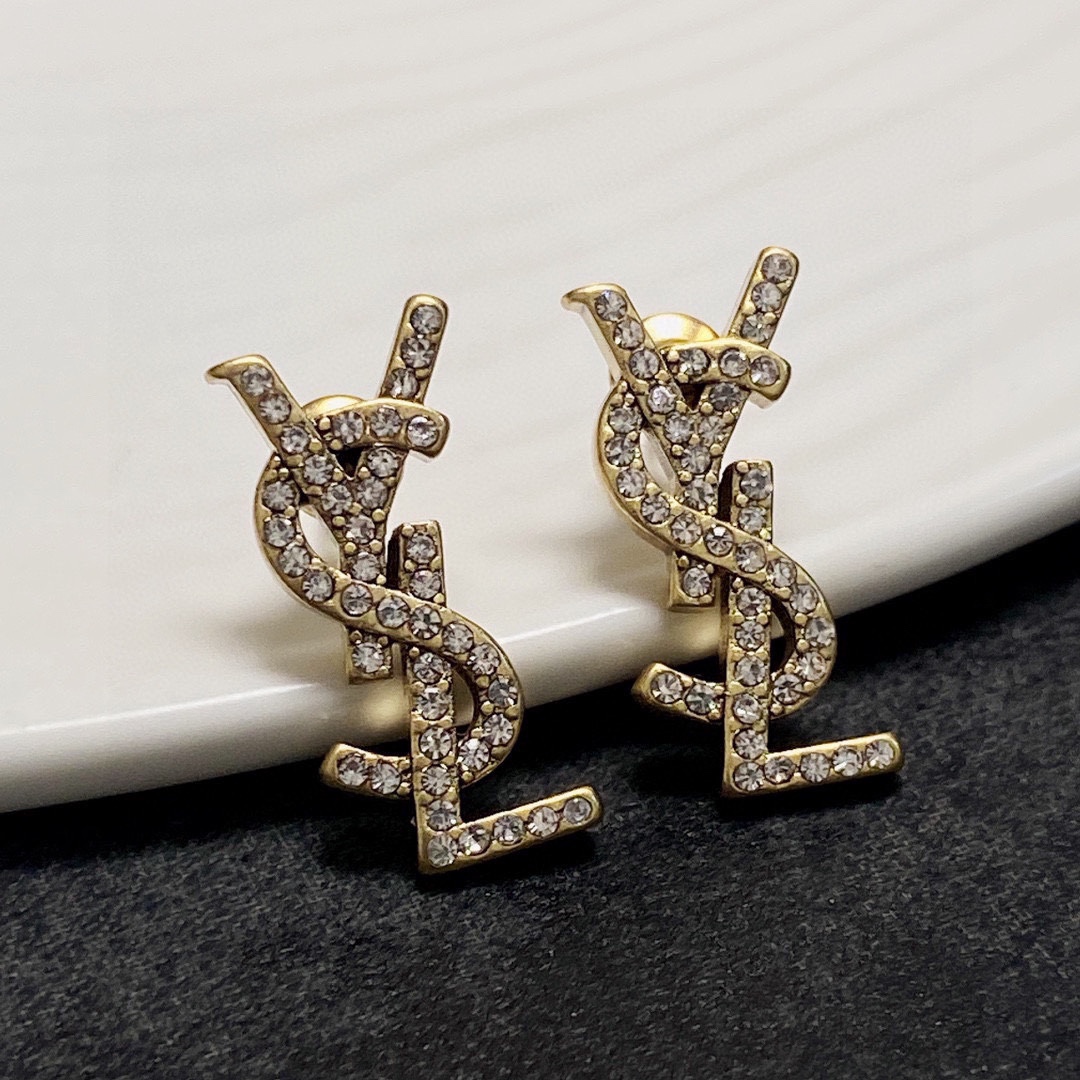 Saint Laurent YSL stud earrings with full diamonds
