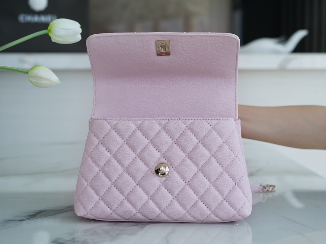 CHANEL 𝑪𝒐𝑪𝒐 𝒉𝒂𝒏𝒅𝒍𝒆 New Cowhide Handle Small Cherry Blossom Pink