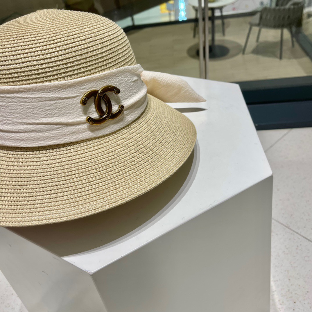 Chanel2023's new straw sunshade straw hat basin