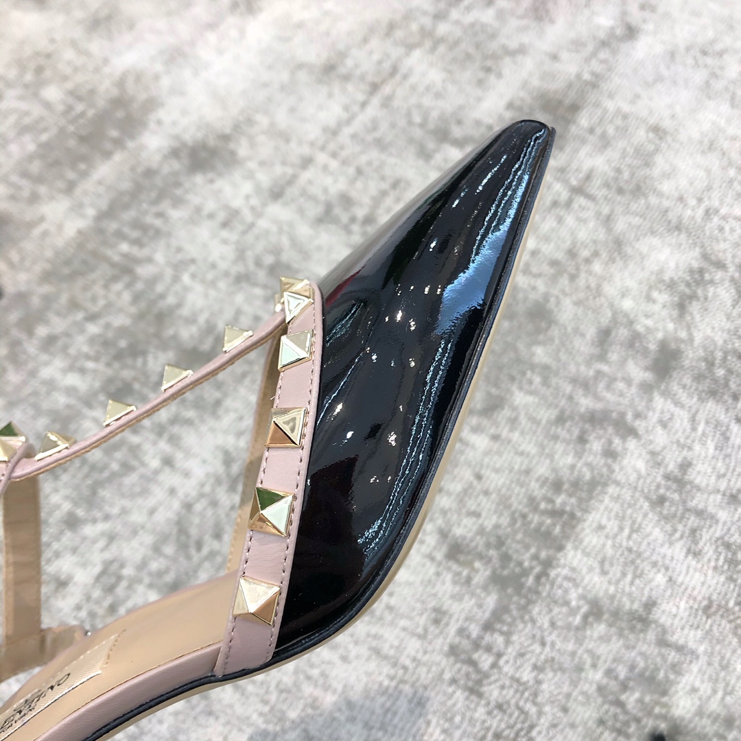 Valentino VT Collection Triple Strap Mid Heel 6.5cm Patent Leather Black