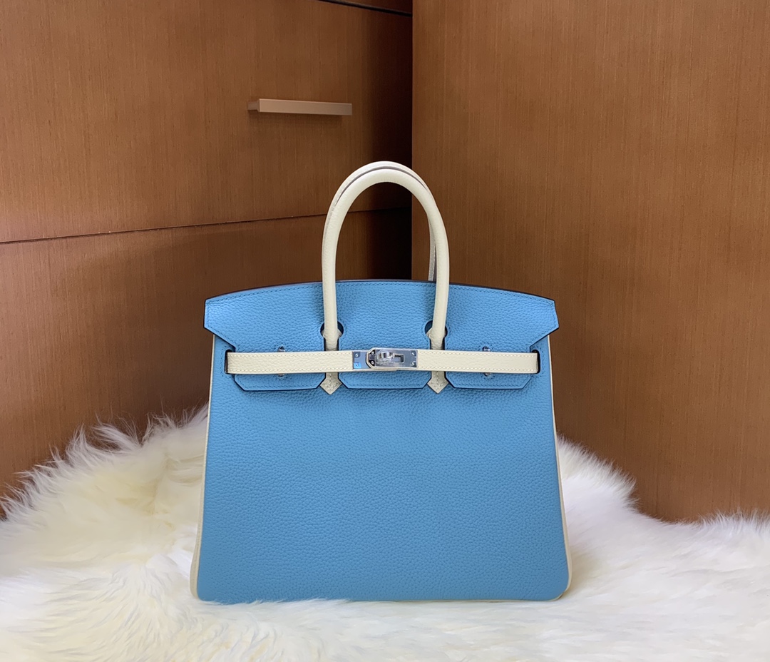 Birkin 25cm togo leather Northern blue ➕ milkshake white Silver buckle