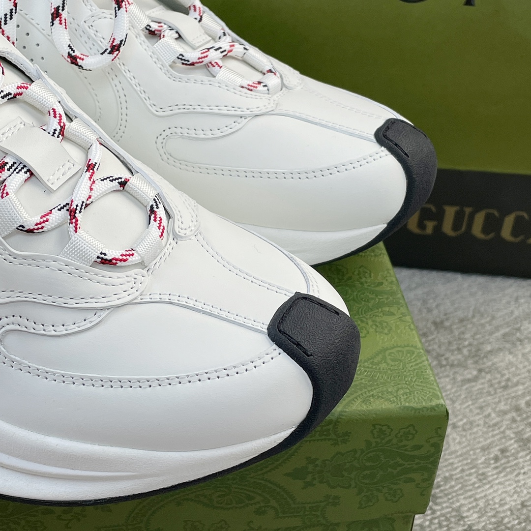 Gucci RUN all-leather cowhide sheepskin running shoes white