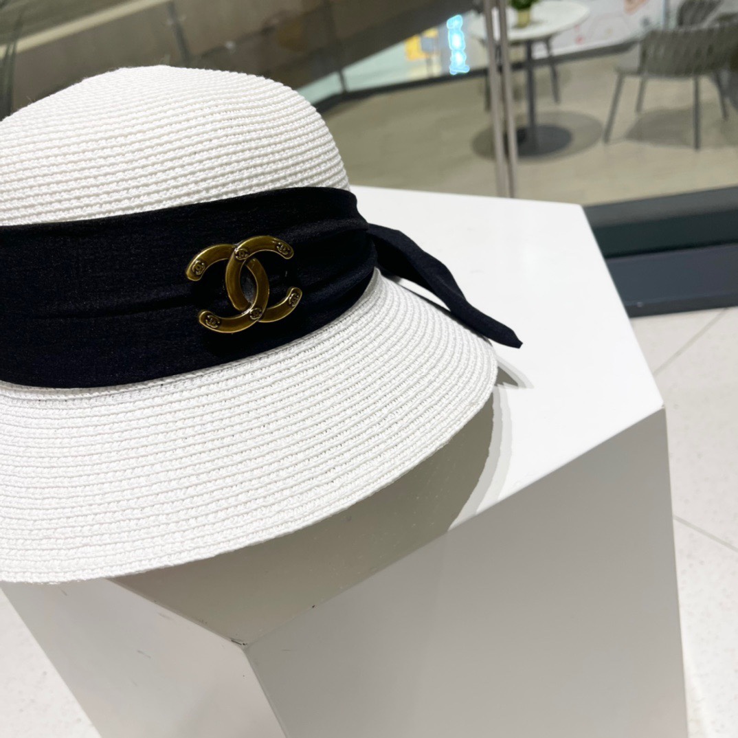 Chanel2023's new straw sunshade straw hat basin