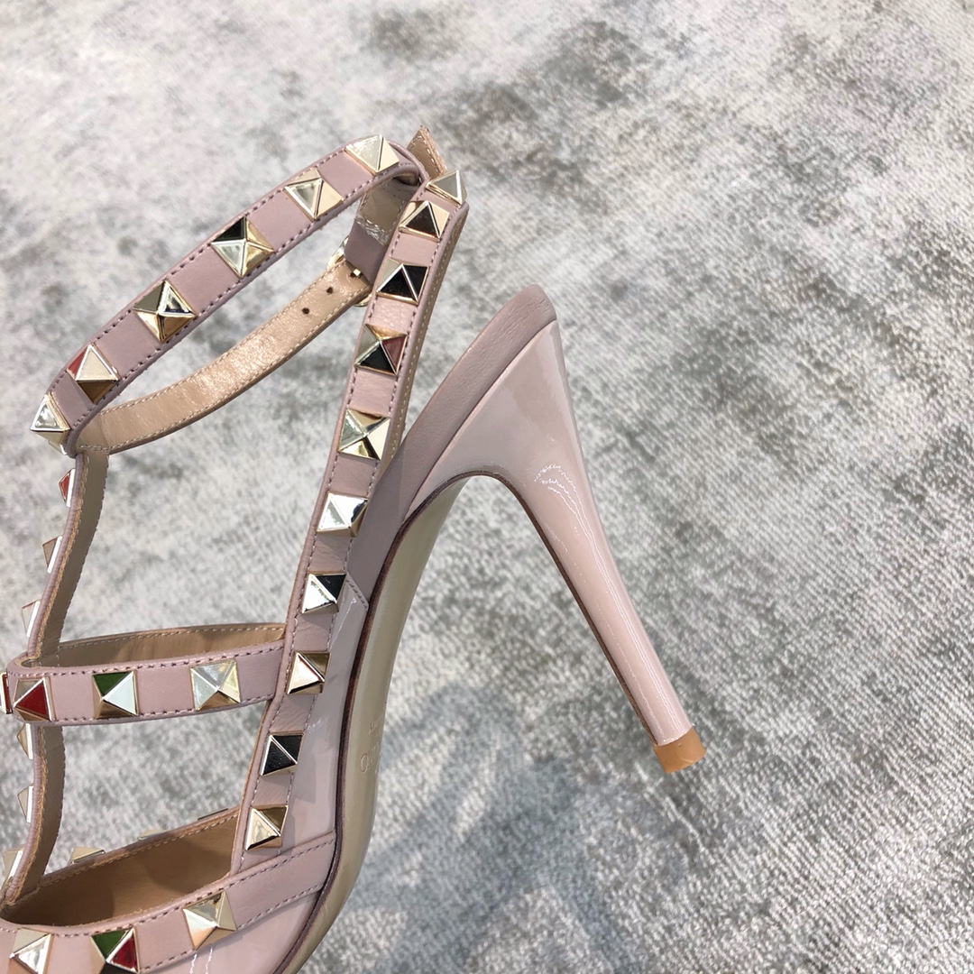 Valentino VT Collection Two Strap Mid Heel 10cm Patent Leather Nude Pink