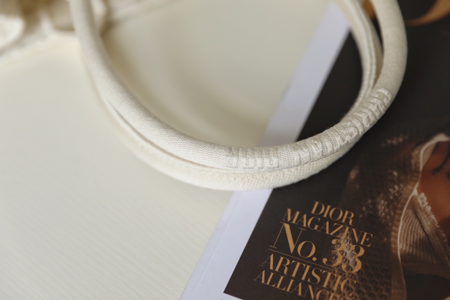 DIOR TOTE beige and white mesh fabric embroidery