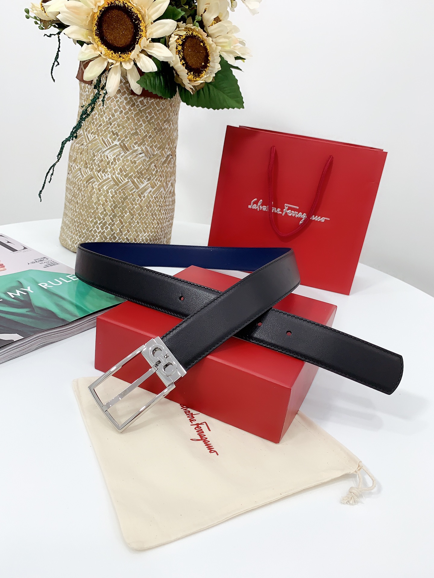 FERRAGAMO full grain soft calfskin with bottom leather imported from Italy