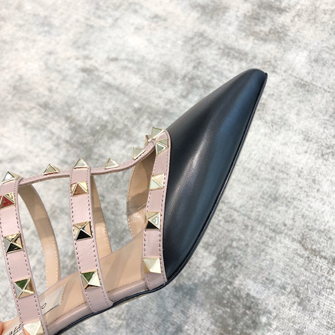 Valentino VT Collection Triple Strap Mid Heel Flip Flop 6.5CM Black Nude Strap