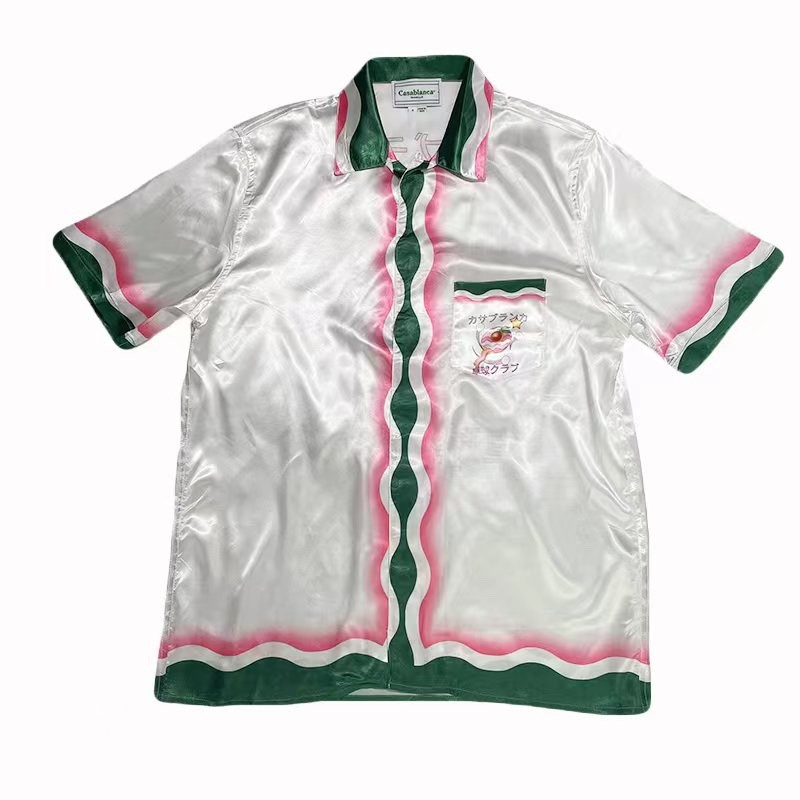 Casablanca SS22 spring and summer, pink and green wavy print color bump short-sleeved shirt