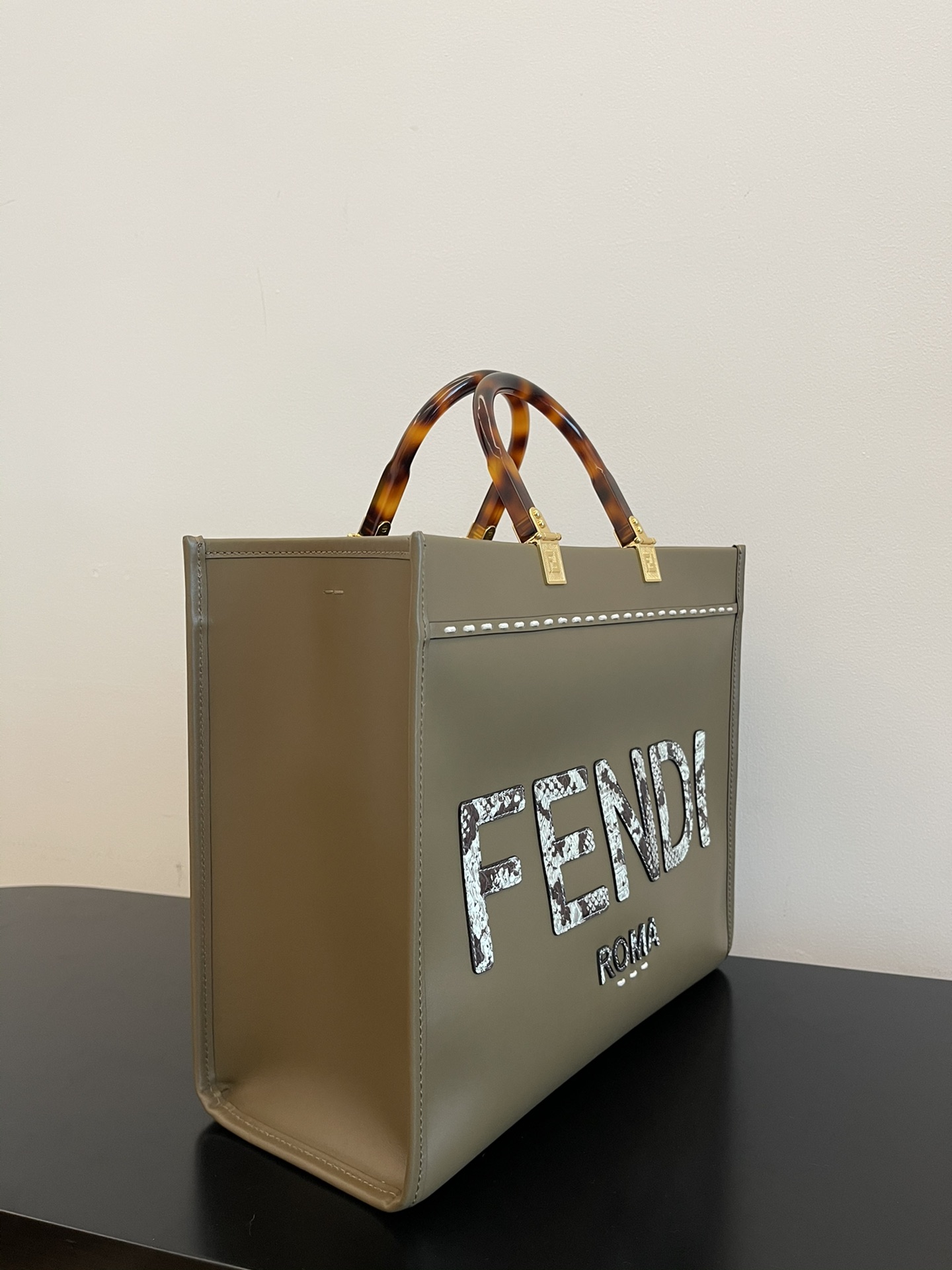 FENDI Medium Snakeskin Logo Tote 